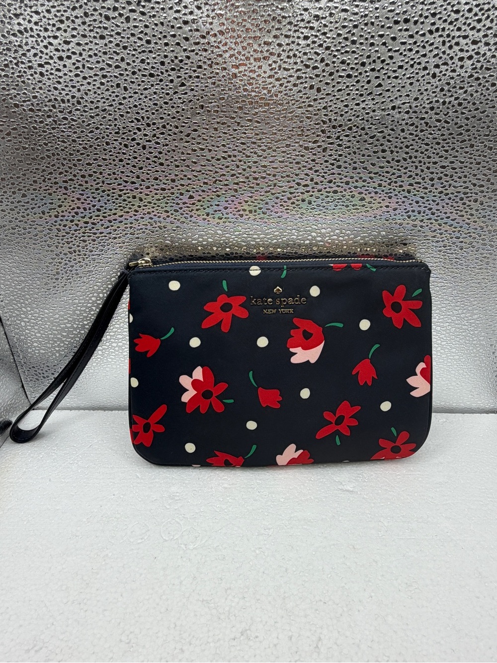 Kate Spade Black Floral Wristlet LIKE NEW